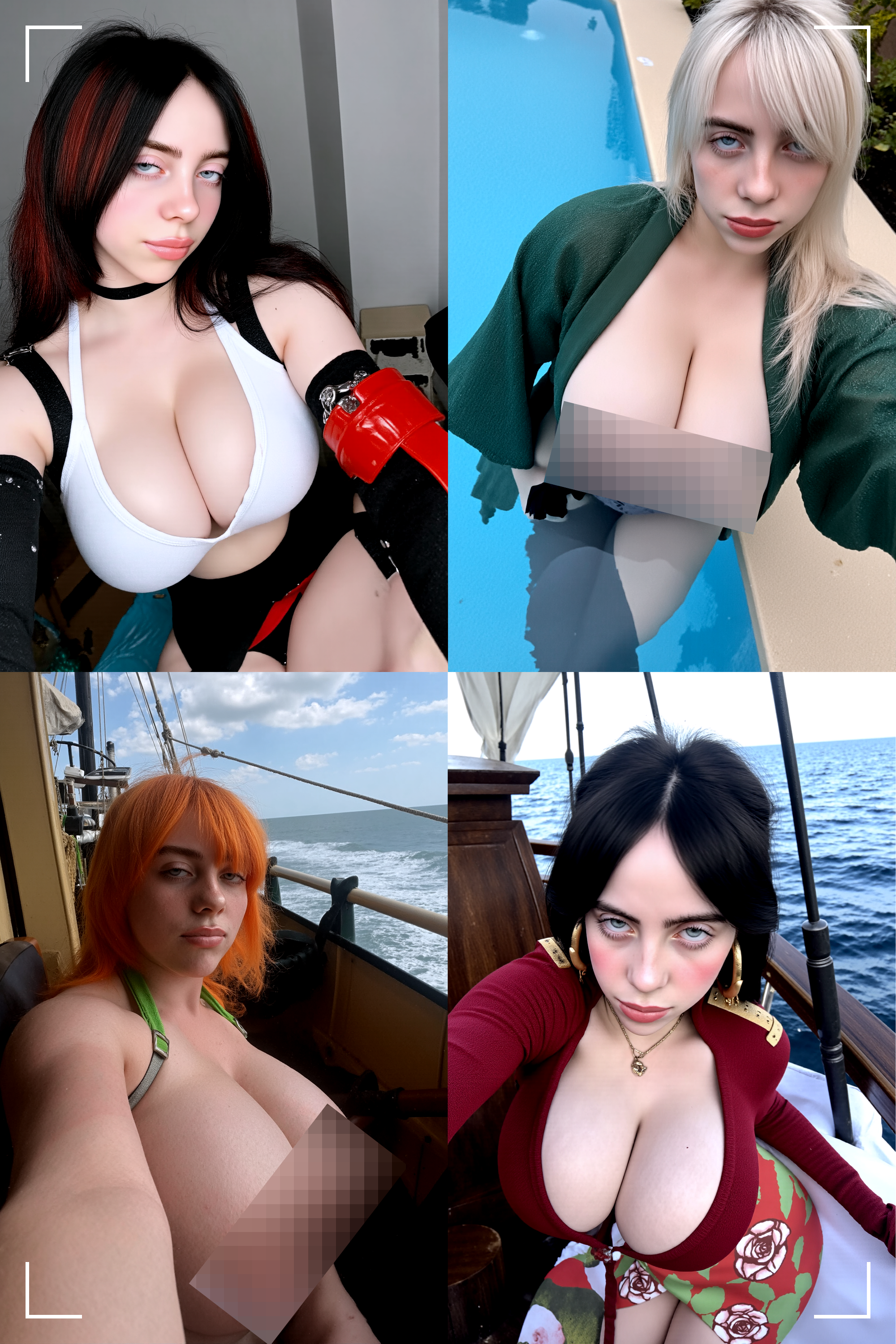 Billie Eilish cosplay as: Nami, Boa, Tifa & Tsunade (66 NSFW images)